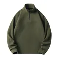 Felpa in pile da uomo con mezza cerniera in verde oliva, pullover termico invernale - Taglia S / Top / Verde oliva