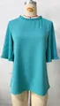 Stylish teal round neck blouse with ruffle collar and half sleeves - S / Tops / Lake Blue