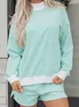 Oversized mint green striped long sleeve sweatshirt and shorts athletic set for women - S / Top And Bottom / Light Green