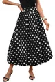Vista detallada de una falda midi de lunares blancos y negros con cintura alta elástica. - S / Bottoms / Negro