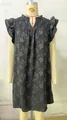 Elegant gray V-neck dress with floral texture and flutter ruffle sleeves for summer - S / Top And Bottom / Dark Gray