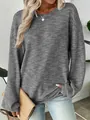 Detailed view of a grey waffle knit loose-fit long sleeve top worn by a model - S / Tops / Gray