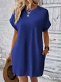 Elegante abito estivo da donna blu reale, vestibilità comoda con girocollo e tasche - Blu