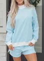 Women's oversized light blue and white striped cotton sweatshirt and shorts loungewear set - S / Top And Bottom / Light Blue