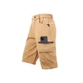 Men's khaki tactical cargo shorts featuring multi-pockets and functional zip detail - Khaki