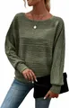 Detailed view of sage green ribbed round neck top featuring elegant batwing sleeves - Army Green