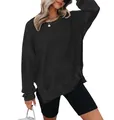 Detail van antracietkleurig dames sweatshirt met wafelstructuur en zijsplitjes - Zwart