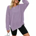 Sudadera de punto gofrado lavanda de manga larga con cuello redondo y aberturas laterales - S / Tops / Púrpura