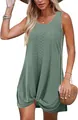 Sage green sleeveless hollow-out dress with twist knot hem detail for summer beach vacation - S / Tops / Green