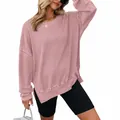 Sudadera rosa de manga larga con cuello redondo para mujer en tejido gofrado con cortes - S / Tops / Rosa