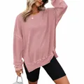 Sudadera rosa de manga larga con cuello redondo para mujer en tejido gofrado con cortes - S / Tops / Rosa