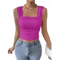 Mouwloze crop top met vierkante hals en rimpels in levendig paars voor dames - S / Tops / Rozerood