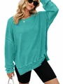 Sudadera casual de mujer en punto gofrado turquesa con cuello redondo y aberturas - S / Tops / Azul cielo