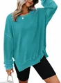Sweat-shirt décontracté en maille gaufrée turquoise pour femme avec fentes latérales - S / Hauts / Bleu ciel