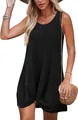 Detail of black sleeveless cutout beach dress featuring a stylish knot hem design. - Black