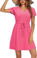 Pinkfarbenes Strandkleid mit V-Ausschnitt, Lochmuster und Kordelzug an der Taille - S / Fuchsia