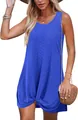 Detail showing the blue hollow-out lace fabric texture and the stylish twisted knot at the hem. - S / Tops / Blue