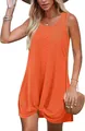 Vibrant orange eyelet summer dress with a stylish twist knot hem and sleeveless cut - Orange Red