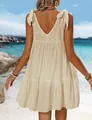 Detailed view of the beige summer beach cover-up dress with tie shoulder straps - S / Top And Bottom / Apricot