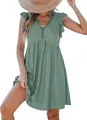 Sage green V-neck eyelet midi dress featuring delicate lace trim and ruffle sleeves - S / Top And Bottom / Green