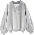 Sweatshirt gris à col en V avec manches lanternes et finitions en tricot côtelé - S / Hauts / Gris