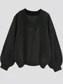 Casual women's oversized V-neck sweatshirt in black with soft cozy fleece lining - Black