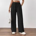 Stijlvolle zwarte vrijetijdsbroek met wijde pijpen voor dames met koord en zakken - 1XL / Zwart