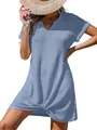 Dettaglio copricostume blu in maglia a nido d'ape con scollo a V e nodo sull'orlo - Azzurro