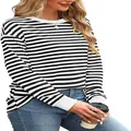 Casual black and white striped long sleeve top with stylish white contrast cuffs - S / Tops / Black and White