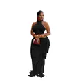 Detail of women's black knitted fringe set with halter crop top and long skirt - S / Top And Bottom / Black
