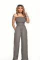 Detalle de cuerpo entero de un elegante mono gris sin tirantes con pernera ancha - S / Top And Bottom (TS1035) / Gris