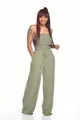 Combinaison décontractée vert olive bustier à jambes larges avec cordon de serrage - Vert Armée Clair