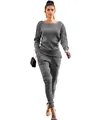 Full view of women's grey ribbed knit two-piece set for urban casual style - Dark Gray
