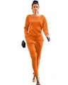 Stylish orange two-piece knit set featuring long-sleeved sweater and matching joggers - S / Top And Bottom / Orange