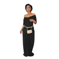 Elegant black off-shoulder short sleeve maxi dress for women's casual wear. - Black