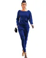 Elegant royal blue two-piece knit set for women, featuring a cozy sweater and matching joggers. - S / Top And Bottom / Sapphire Blue