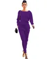 Detail view of a purple knitted two-piece set for women with long sleeves and pants. - Purple