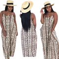 Loose snakeskin print maxi dress with thin spaghetti straps and pockets - S / Python Print