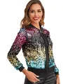 Chaqueta bomber casual para mujer con lentejuelas de colores y degradados metálicos - S / Tops / Púrpura Multicolor