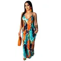 Detailed macro view of women's relaxed fit tropical print cotton camisole maxi dress - S / Palm Leaf Print