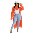 Western style long orange fringed sweater with high neck and tassel details for women - Orange