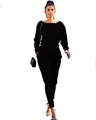 Women's chic black ribbed two-piece lounge set for autumn and winter urban wear - Black