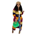 Women's casual color-block striped long knit cardigan sweater with vibrant horizontal patterns - S / Tops / Yellow Multi