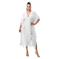 White handmade knitted tassel maxi dress with distressed see-through design detail - White