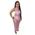 Sexy pink knitted hollow-out beach maxi dress for women in bodycon fit, perfect for summer. - Pink