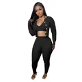 Elegant black cable knit three-piece set with cropped cardigan and leggings - S / Top And Bottom / Black