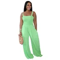 Full detail view of lime green smocked tube top casual wide-leg jumpsuit for women. - Mint Green