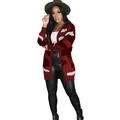 Casual women's camouflage knit cardigan in burgundy with long sleeves and open front - S / Tops / Red Camouflage