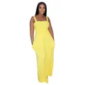 Stylish casual yellow solid color wide-leg jumpsuit with camisole straps for modern women - S / Top And Bottom / Yellow