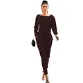 Urban casual two-piece ribbed knit set in deep brown for women autumn winter fashion - Coffee